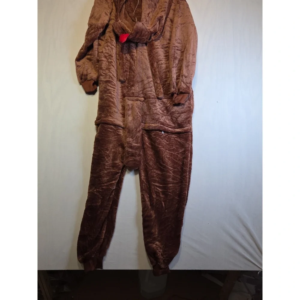 Dog Costume Adult Small Brown Plush Fleece Hooded Full Zip Cosplay Halloween